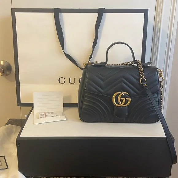 Gucci GG Marmonttop handle black leather bag